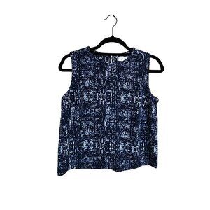 Navy & White Kenar Sleeveless Printed Blouse XS Womens Casual Top